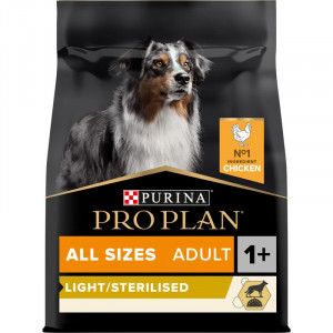 PRO PLAN All Sizes Adult Dog Light/Sterilised - sausā barība suņiem ar tendenci uz virsnormas svaru 3kg